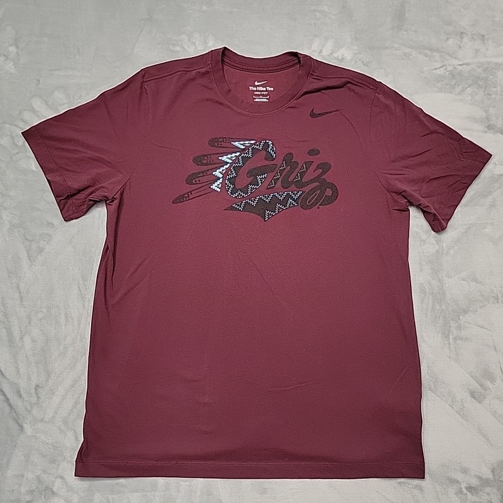 Nike Shirt Womens Large Maroon Dri-Fit Montana Grizzlies Griz Graphic Tee